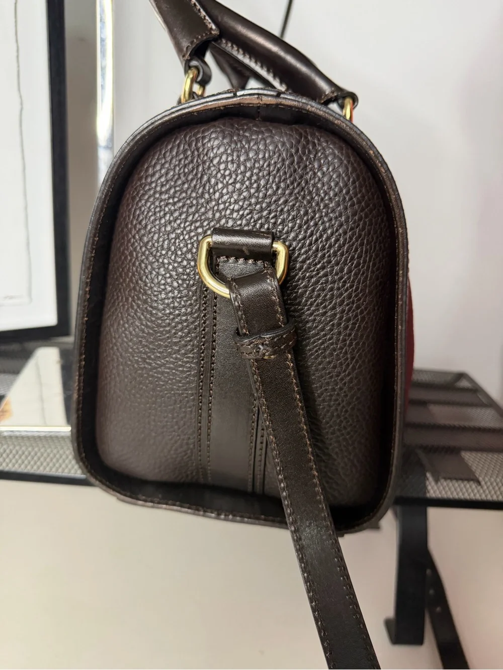 Burberry Brown Leather Boston Bag Authentic + COA